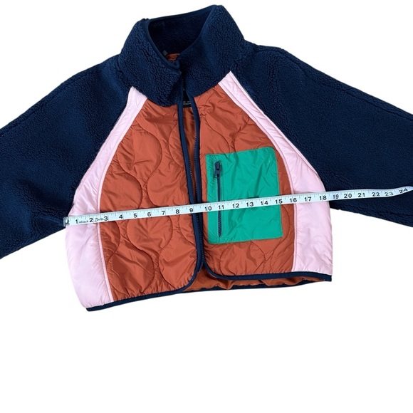 Zara Colorblock Teddy Puffer Jacket Size XS NWT Blue Pink Green - Picture 2 of 5